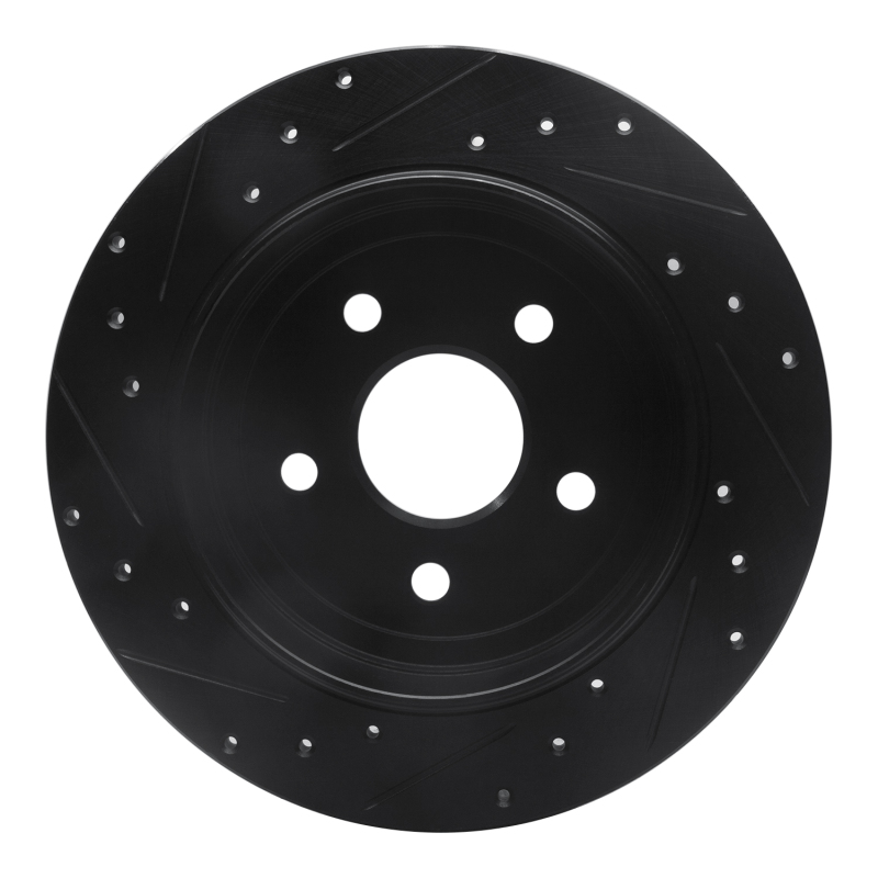 Jeep Commander Brake Rotor (1) - Rear Right - R1 Concepts - Drilled & Slotted - Black - `05-`10